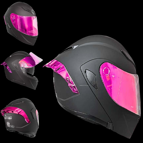 CASCO ABATIBLE XTREME NEGRO MATE CON ALERON ROSA