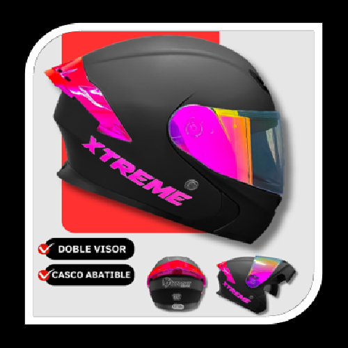 CASCO ABATIBLE XTREME NEGRO MATE ALERON ROSADO EXTEME