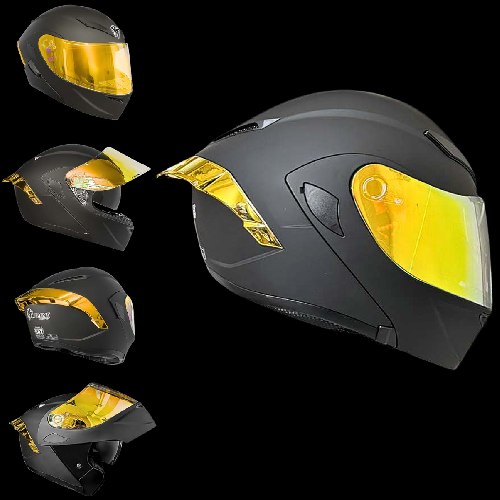 CASCO ABATIBLE EXTREME NEGRO MATE CON ALERON DORADO